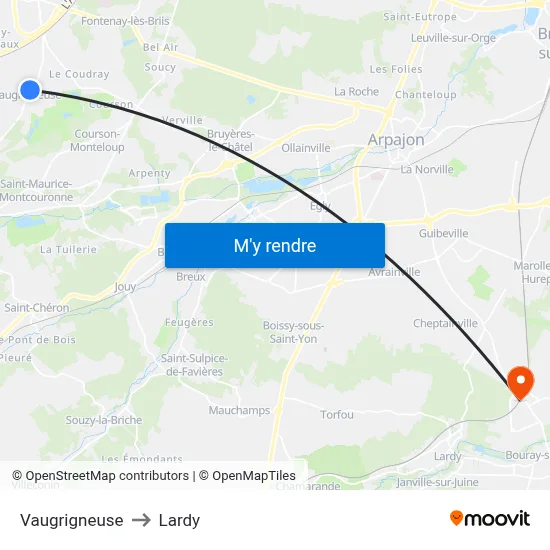 Vaugrigneuse to Lardy map