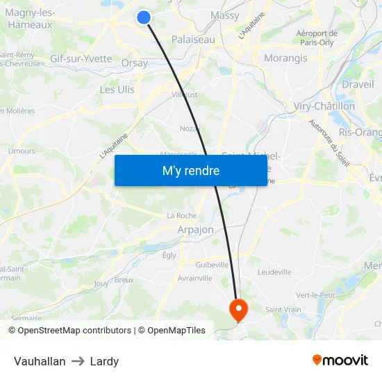 Vauhallan to Lardy map