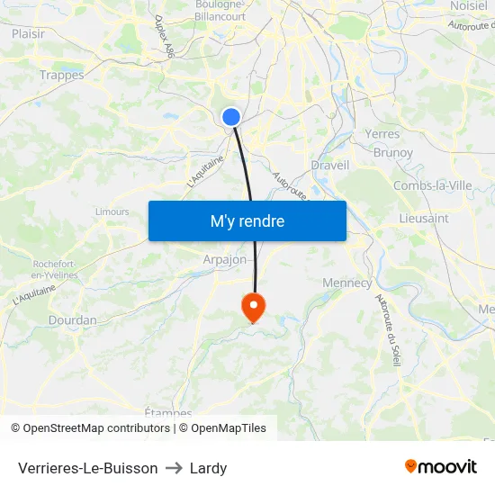 Verrieres-Le-Buisson to Lardy map