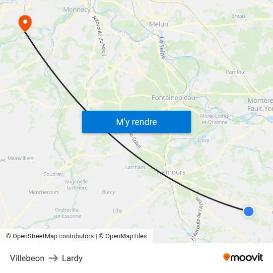 Villebeon to Lardy map