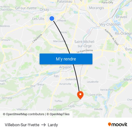 Villebon-Sur-Yvette to Lardy map
