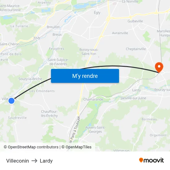 Villeconin to Lardy map