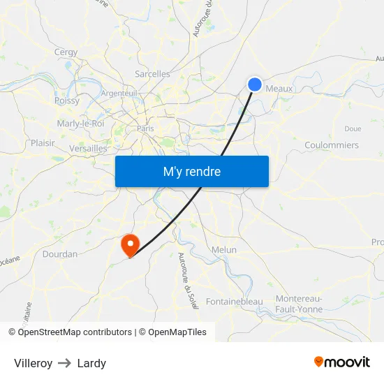 Villeroy to Lardy map