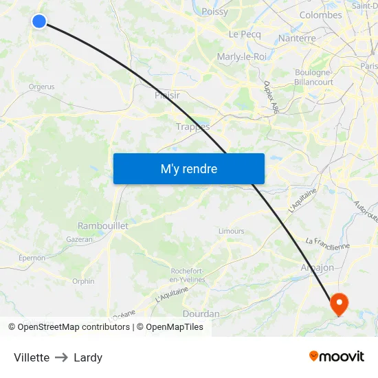 Villette to Lardy map