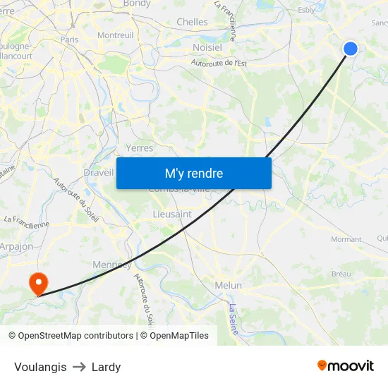 Voulangis to Lardy map