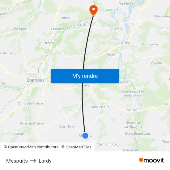 Mespuits to Lardy map