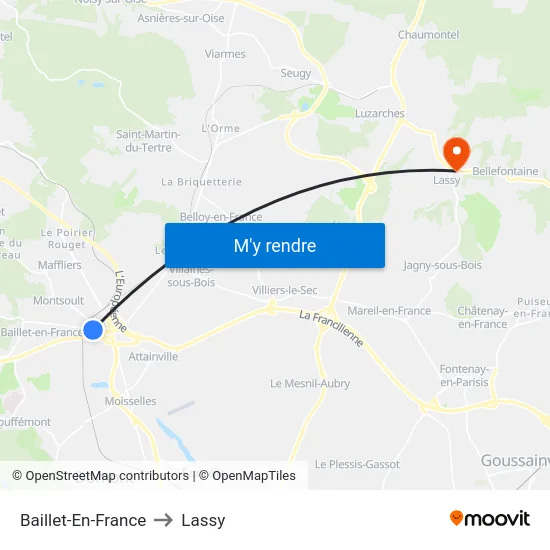 Baillet-En-France to Lassy map