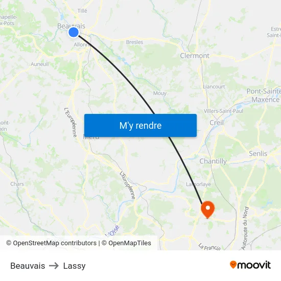 Beauvais to Lassy map