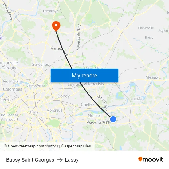Bussy-Saint-Georges to Lassy map