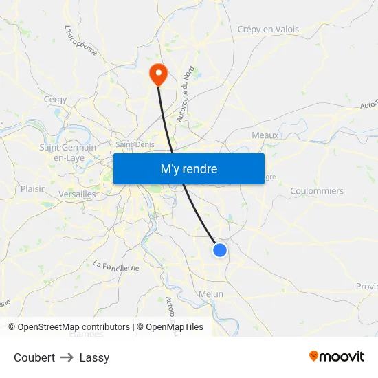 Coubert to Lassy map
