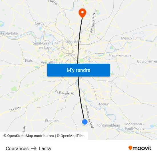 Courances to Lassy map