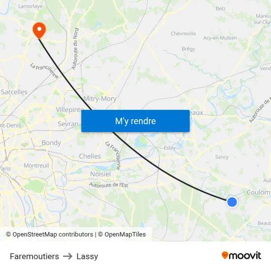 Faremoutiers to Lassy map