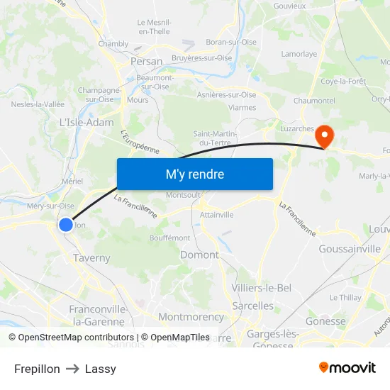Frepillon to Lassy map