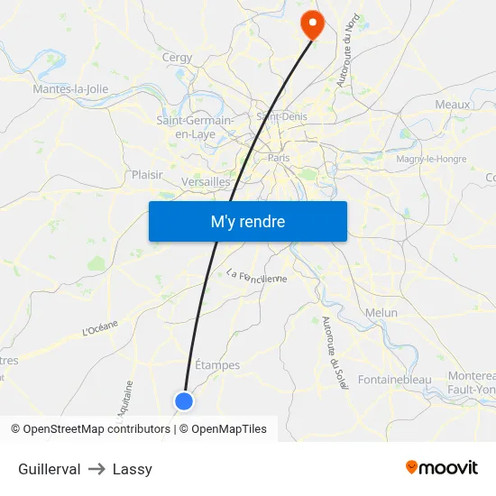 Guillerval to Lassy map