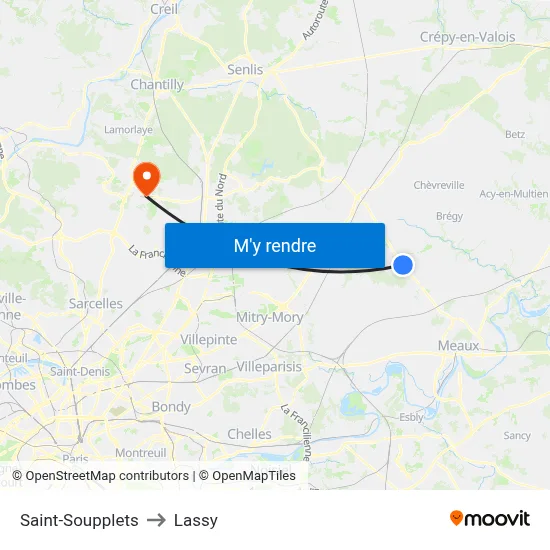 Saint-Soupplets to Lassy map