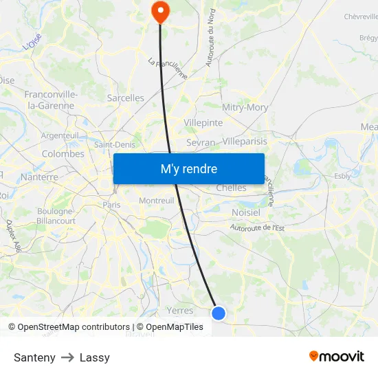 Santeny to Lassy map