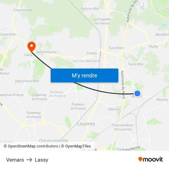 Vemars to Lassy map