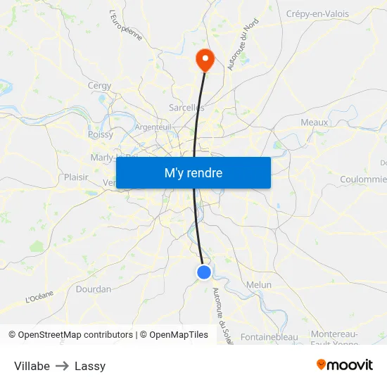 Villabe to Lassy map