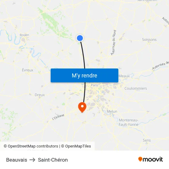 Beauvais to Saint-Chéron map