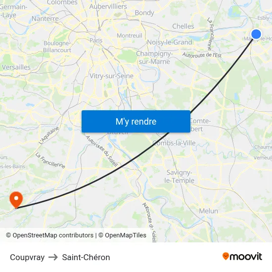 Coupvray to Saint-Chéron map