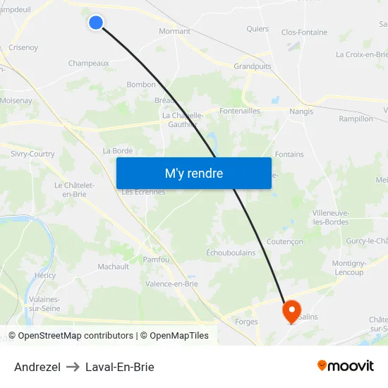 Andrezel to Laval-En-Brie map