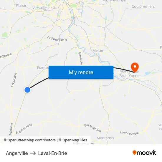 Angerville to Laval-En-Brie map