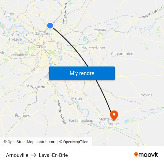 Arnouville to Laval-En-Brie map