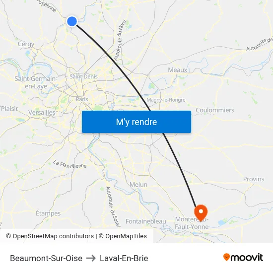 Beaumont-Sur-Oise to Laval-En-Brie map