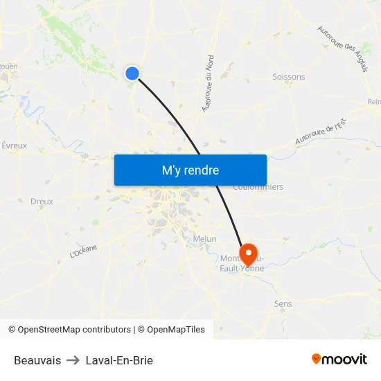 Beauvais to Laval-En-Brie map
