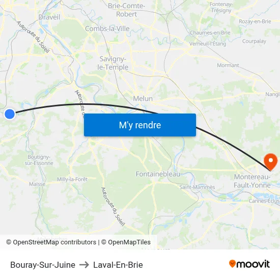 Bouray-Sur-Juine to Laval-En-Brie map