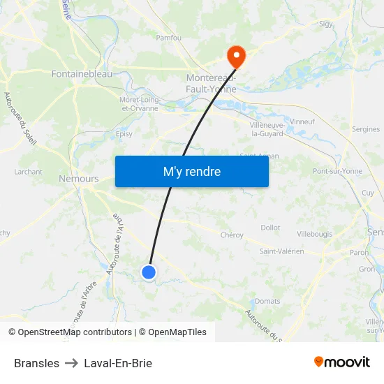 Bransles to Laval-En-Brie map