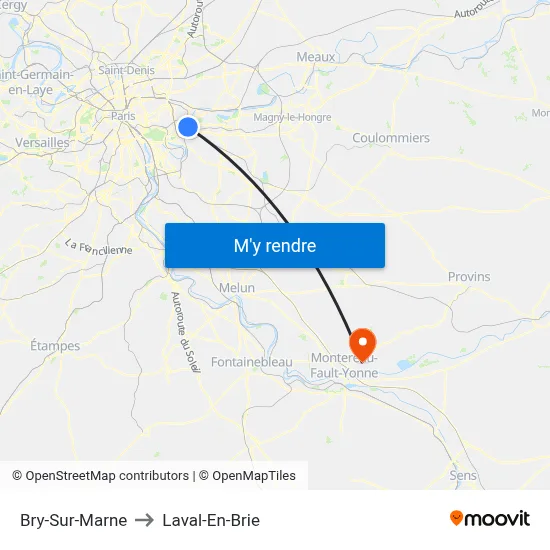 Bry-Sur-Marne to Laval-En-Brie map
