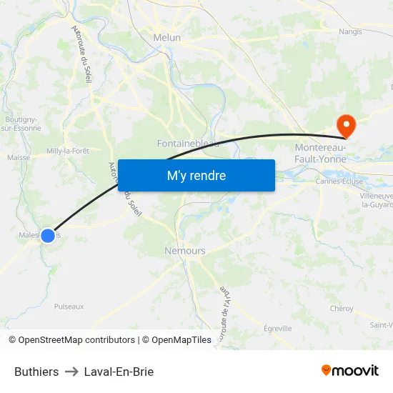 Buthiers to Laval-En-Brie map