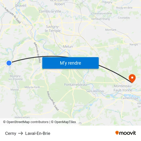 Cerny to Laval-En-Brie map