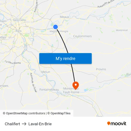 Chalifert to Laval-En-Brie map