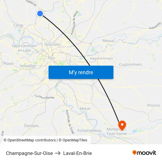 Champagne-Sur-Oise to Laval-En-Brie map