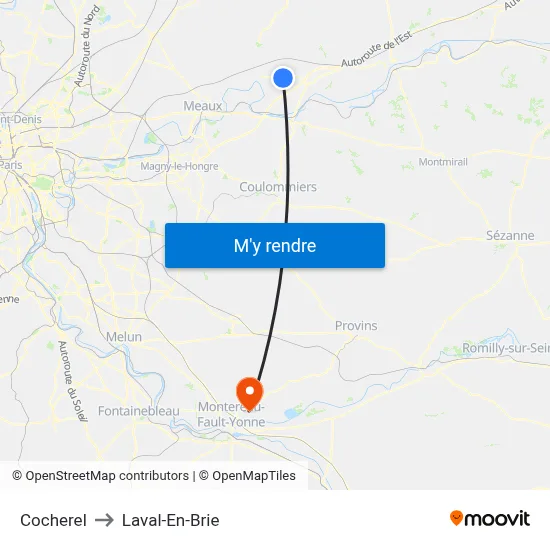Cocherel to Laval-En-Brie map