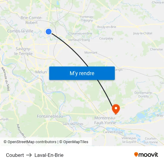 Coubert to Laval-En-Brie map