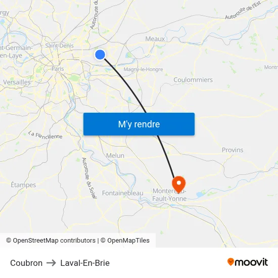 Coubron to Laval-En-Brie map