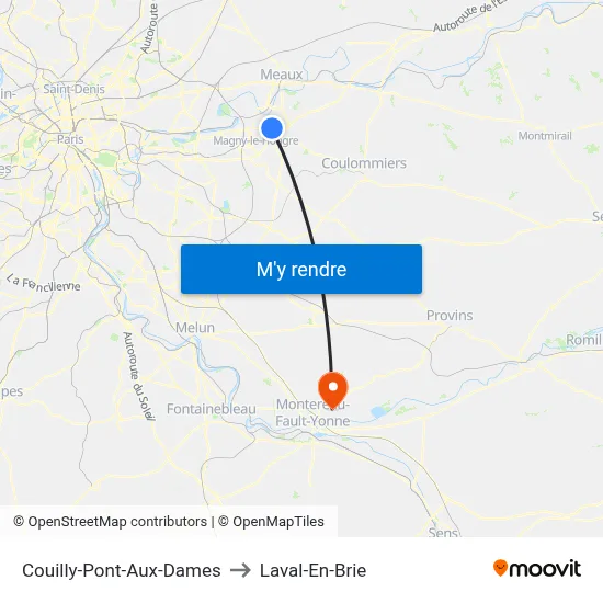 Couilly-Pont-Aux-Dames to Laval-En-Brie map