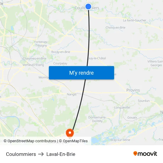 Coulommiers to Laval-En-Brie map