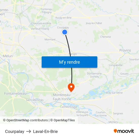 Courpalay to Laval-En-Brie map