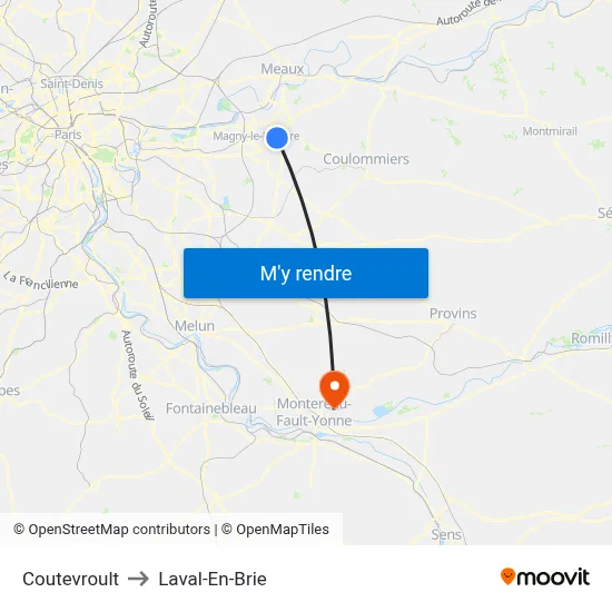 Coutevroult to Laval-En-Brie map