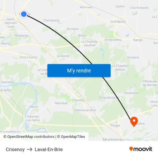 Crisenoy to Laval-En-Brie map