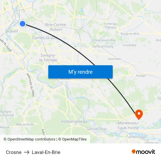 Crosne to Laval-En-Brie map