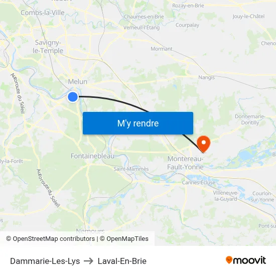 Dammarie-Les-Lys to Laval-En-Brie map