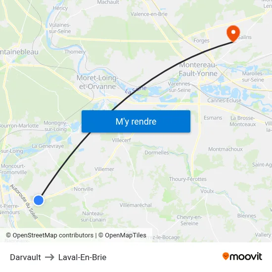 Darvault to Laval-En-Brie map