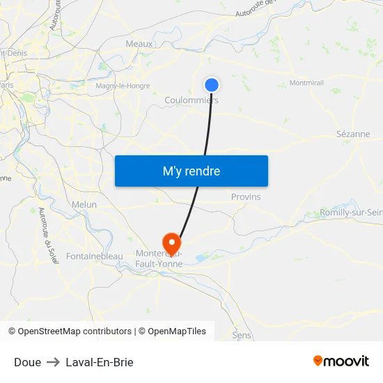 Doue to Laval-En-Brie map