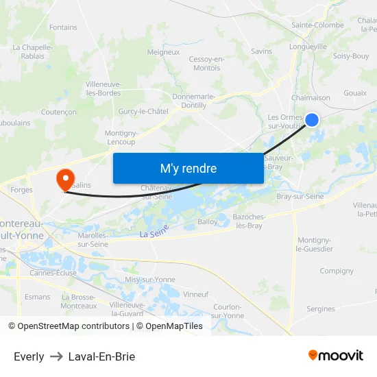 Everly to Laval-En-Brie map