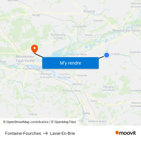 Fontaine-Fourches to Laval-En-Brie map